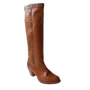 Frye Brown Heeled Boots with Studded Detail